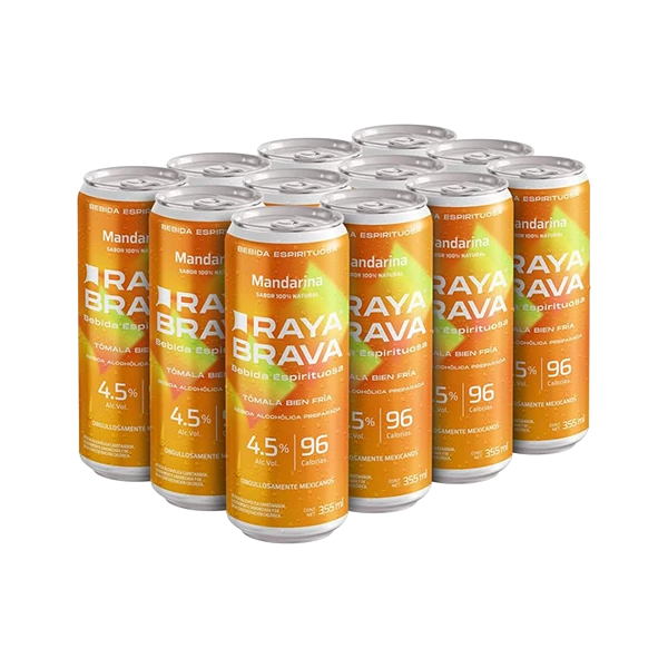 Raya Brava Mandarina - Bebida Espirituosa con 4.5 de Alc, 12 Pack (c)