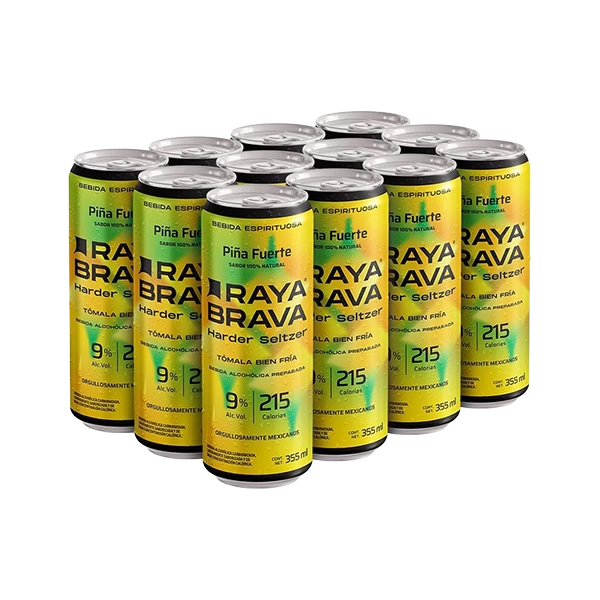 Raya Brava Piña Fuerte - Bebida Espirituosa con 9% Alc. 12 Pack (c)